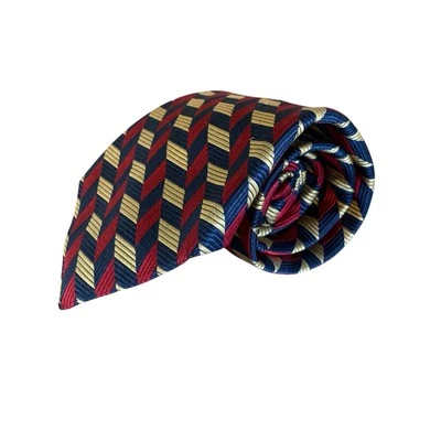 Corbata Lands End Azul Rojo Amarillo Cosida a Mano EE. UU. Clásica 57" Cuadros a Cuadros Foto 1 de 4