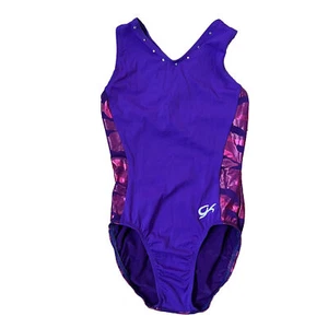 GK Elite Gymnastics Leotard Pink Purple Camo Cross-Cross Back Tank Sz AXS - Picture 1 of 7