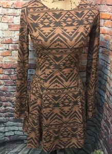 WOODEN NICKEL AZTEC FAUX SUEDE SMALL BROWN DRESS MADE IN OKLAHOMA RETAIL $50 - Picture 1 of 12