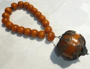 AMAZING VINTAGE BUTTERSCOTCH NATURAL AMBER BEADED PRAYER BEADS LARGE CENTER BEAD - Picture 1 of 5