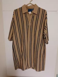 Mens Towncraft 1/4 Button Cotton Shirt Large XT/GXL Tan Stripe Short Sleeve NWT - Picture 1 of 4