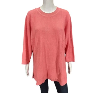 Isaac Mizrahi Live 3/4 Sleeves Shaker Stitch Sweater 3X Plus Size Flamingo Pink - Picture 1 of 11