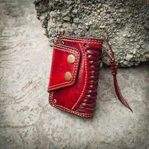 Woven leather wallet, Bifold biker wallet, Trucker wallet, Motor classic wallet - Picture 1 of 4