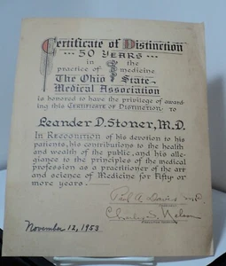 Certificate of Distinction for 50 Years as a Doctor - Ohio State Medical -pwe14b - Picture 1 of 1