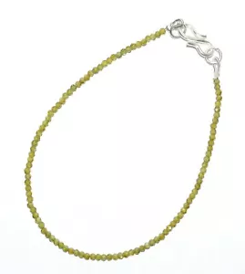925 Fine Silver Green Peridot Gemstone 3 mm Round Beads 7" Strand Bracelet DF-83 - Picture 1 of 7