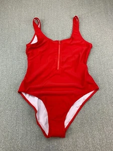 Shekini Zip Front One Piece Swimsuit Womens size Medium Spicy Red High Cut Sexy - Picture 1 of 17