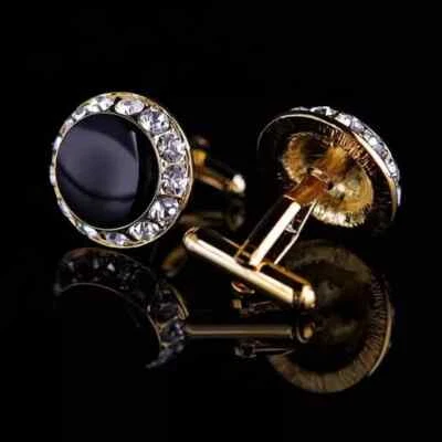 2Ct Round lab-Created Black Diamond Mens Wedding Cufflink 14K Yellow Gold Plated - Image 1 of 4