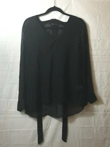 Blusa Top Shop negra para mujer talla 6 manga larga cuello en V viscosa transparente con correa - Imagen 1 de 7