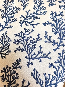 Blue Ivory Coral Fabric Upholstery Heavy 55" W / 2 YD + 20 IN - Picture 1 of 5