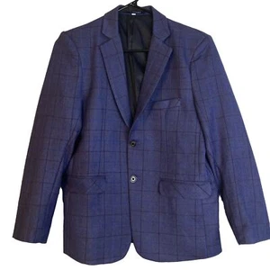 SWOTGdoby Boy's Blue Plaid Blazer, 2 Silver Buttons, Prince's Planet Size 14 - Picture 1 of 11