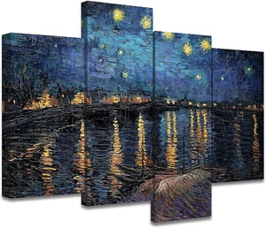 Van Gogh Leinwand Wandbilder 4er Set - Sternennacht über der Rhone - Bild 1 von 5