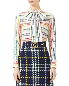 GUCCI Seidenhemd mit Pussy-Bow-Print, IT 40, Neu mit Etikett  - Bild 1 von 12