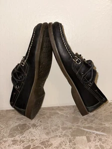 ALLEN EDMONDS KEY LARGO BLACK FULL GRAIN LEATHER BOAT SHOES MEN'S 9 AA - Picture 1 of 10
