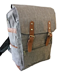 Neuer leichter Rucksack, grau meliert, braun abgesetzt, große Ausführung, Unisex - Bild 1 von 4