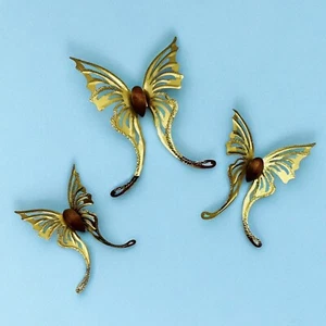 Set 3 Butterflies Brass & Wood Swallowtail Mid Century Wall Hangings HOMCO MCM - Picture 1 of 10