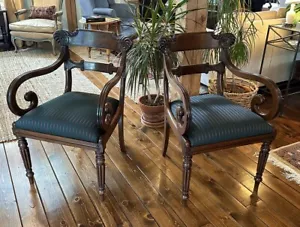 Matched pair of English Regency walnut armchairs c 1825 strong and comfortable - Picture 1 of 12