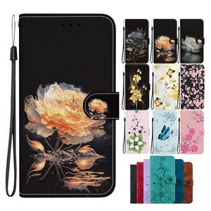 For iPhone 15 Pro 14 13 Plus Cute Floral Flip Card Wallet Back Case Wriststrap - Picture 1 of 106