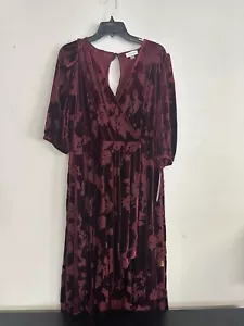 Abito donna CALVIN KLEIN rosso foderato schiena manica gomito midi finto avvolgente taglia 16 - Foto 1 di 9