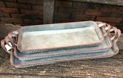 Tablett zink eckig Zinktablett antik Landhaus Metall langes Dekotablett **  NEU - Bild 1 von 4