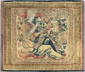 17. Jahrhundert antiker flämischer Wandteppich Wolle & Seide musikalischer Jugendstil 4x6ft - Bild 1 von 10