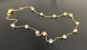 "Collar de oro amarillo macizo de 14 quilates de 18"" cadena de 1,5 mm con perlas de 5 mm peso 5,32 g" - Imagen 1 de 4