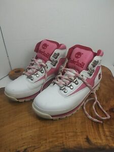 Timberland Hiking Boots Women's Pink White Leather Ankle Lace Up Size 6M