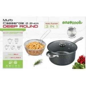 3 in 1 Antihaft Friteuse Spanpfanne mit Deckel Drahtkorb 24cm Frittiertopf - Bild 1 von 3