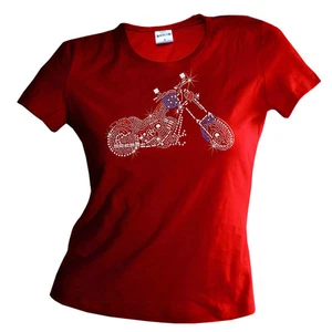 Camiseta mujer pedrería brillo motociclista chopper tachuelas moto bicicleta *7207 rojo - Imagen 1 de 2