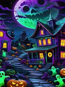 Halloween Diamond Art Kits for Adults, Skull Moon Pumpkin Lanterns House Diamond - Picture 1 of 5
