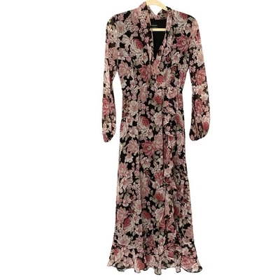 Bardot Women’s 4/XS Black & Pink Garden Floral Long Sleeve Feminine Maxi Dress - Image 1 of 4