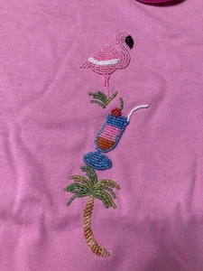Quacker Factory 3X Pink Short Sleeve Top With Beaded Tropical Motif - Picture 1 of 15
