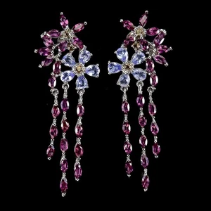 925 Sterling Silver Earrings Pear Tanzanite Rhodolite Sapphire Gemstone Jewelry - Picture 1 of 13