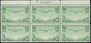 c1937 - #C21 20c China Clipper Plate # Block of 6 - MNH, Undisturbed OG - Picture 1 of 2