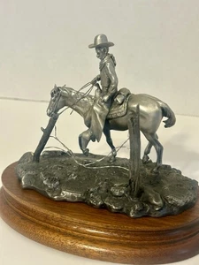 "Line Rider" Chilmark Pewter Cowboy & Horse Sculpture by Don Pollan 1982 Broken - Picture 1 of 7
