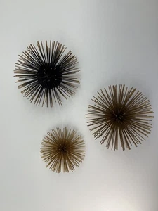 Set Of 3 Metal Sea Urchin/Starburst 3D Wall Decor (2) 10" & (1) 7" Black Gold - Picture 1 of 13