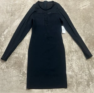 NWT sz 3 Little Black Dress Cocktail Sheer Textured Sleeves Party Midi Holiday - Picture 1 of 7