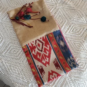 Pier 1 Imports Lendenkissenbezug 12x22 Boho Tribal Jute Jacquard Quasten Perlen - Bild 1 von 11