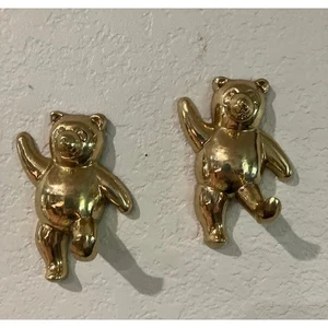 Pair of Solid Brass Gold Toned Bear Wall Hooks 4.5" Height - Picture 1 of 4