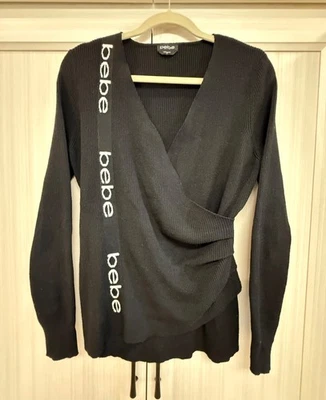 BEBE Asymmetric Side LOGO Surplice Ribbed Knit Sweater  (size XL) - Image 1 of 4