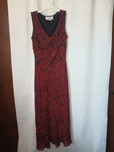 Alfani Y2K Silk Maxi Dress 6P Babydoll Cherry Red Dark Floral Whimsigoth - Picture 1 of 14