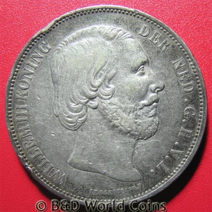 1869 NETHERLANDS 2 1/2 GULDEN SWORD PRIVY ULTRECHT MINT WILLIAM III CROWN 38mm - Picture 1 of 2