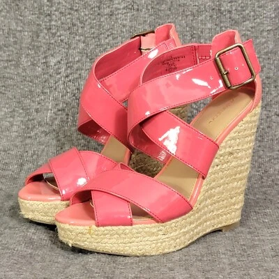 Xhilaration Wedge Espadrille Womens 7.5 Pink Patent Leather Platform Sandal - Image 1 of 4