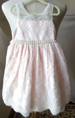 AMERICAN PRINCESS GIRLS PARTY DRESS SLVLESS PINK/WHITE FLORAL EMBROIDERY 5 NEW - Image 1 of 4