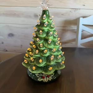 Ceramic Christmas Tree Light Green With White Lights 12" - Picture 1 of 7