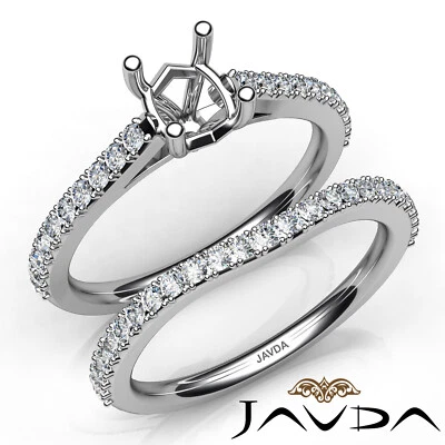 Oval Cut Pave Diamond Semi Mount Engagement Ring Cathedral Bridal Set 0.80Ctw. - Image 1 of 4