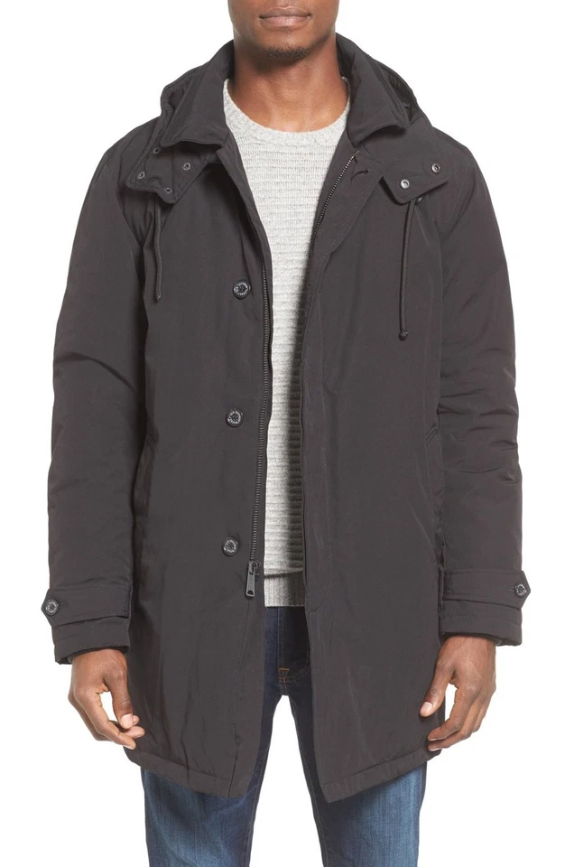 Ben Sherman Hombre Real Abajo Soutien Cuello Capucha Parka de Abrigo Negro Oliva - Imagen 1 de 4