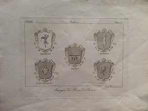 INSEGNE RIONI ROMA Parione S. Eustachio Pigna Regola acquaforte XIX SEC Araldica - Foto 1 di 1