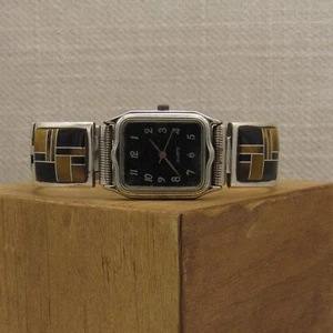 Reloj pulsera de eslabones de plata de ley y ojo de tigre para hombre + - Imagen 1 de 5