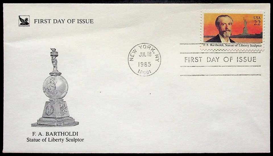 F. A. Bartholdi, Statue of Liberty Sculptor First Day Issue Envelope 1985 NY 22¢ - Image 1 of 2