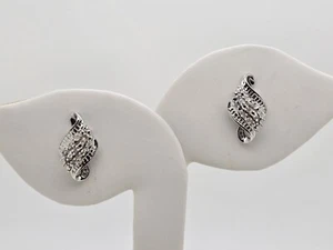 JWBR Sterling Silver Genuine Diamond Cluster Earrings Post Stud Beautiful - Picture 1 of 14